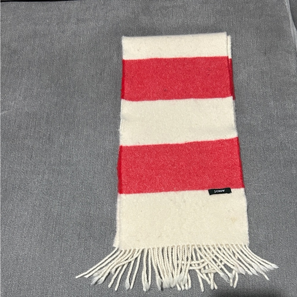 J. Crew Red and White Striped lambswool scarf.